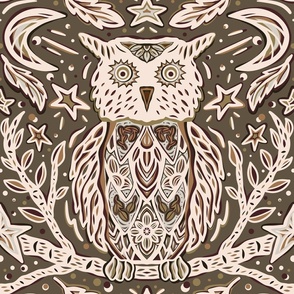 Bird of prey. Hand drawn owl with ornament - Large scale