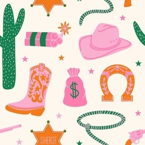 Cowboy  Wild West- Pink, Green, Orange