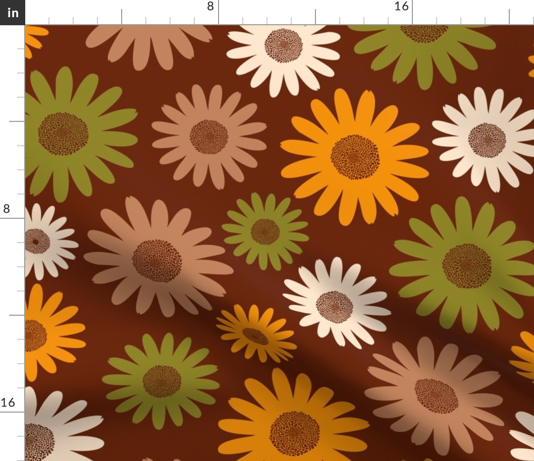 Large Daisy flowers orange moss brown