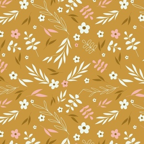 happy flowers - yellow and pink WALLPAPER
