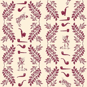 PIPE STRIPE LARGE - LIBRARY TOILE COLLECTION (MERLOT)