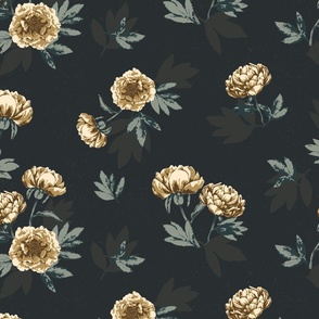 Hand Painted Peonies on a dark background