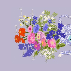 Pick your own tea - tea towel with flower bouquet in a tea pot with bird - tea lover gift - colorful floral blue lavender purple violet - Decorative Kitchen Towel 3