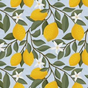 Lemon branches in bloom: fresh citrus pattern M