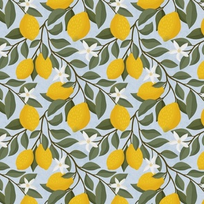 Lemon branches in bloom: fresh citrus pattern S