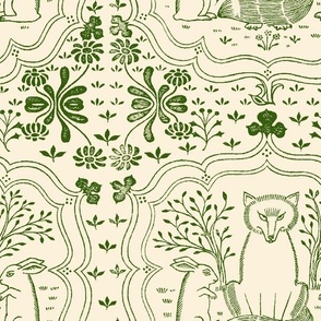 FOX AND HARE LARGE - LIBRARY TOILE COLLECTION (GREEN)