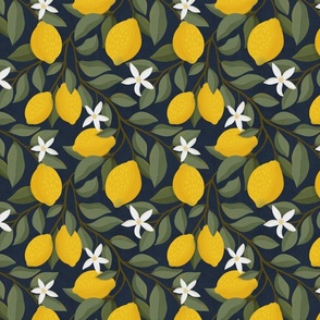 Lemon branches in bloom: fresh citrus pattern S