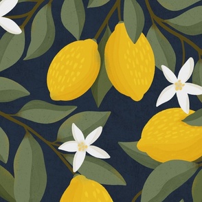 Lemon branches in bloom: fresh citrus pattern XL