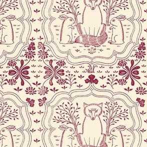 FOX AND HARE SMALL - LIBRARY TOILE COLLECTION (MERLOT)