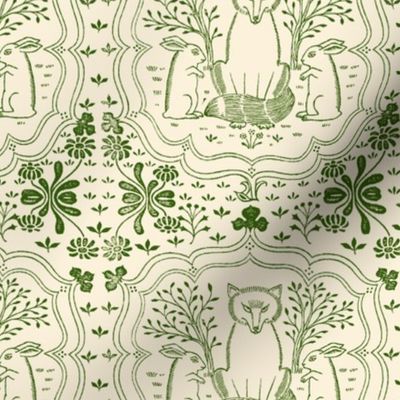 FOX AND HARE SMALL - LIBRARY TOILE COLLECTION (GREEN)