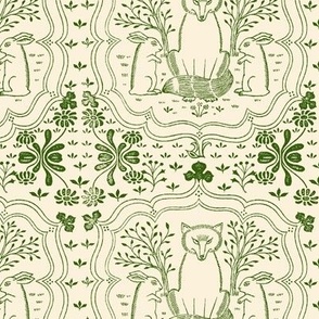 FOX AND HARE SMALL - LIBRARY TOILE COLLECTION (GREEN)