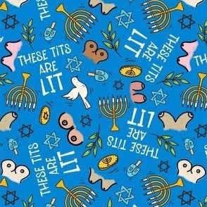 Medium Scale These Tits are Lit Sarcastic Hanukkah Humor on Bright Blue