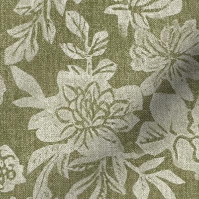 English Garden. Olive green vintage floral. Upholstery fabric