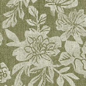 English Garden. Olive green vintage floral. Upholstery fabric