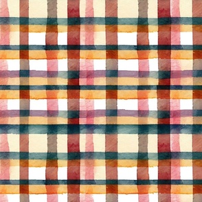 Thanksgiving - Hand drawn watercolor plaid in autumn colors L