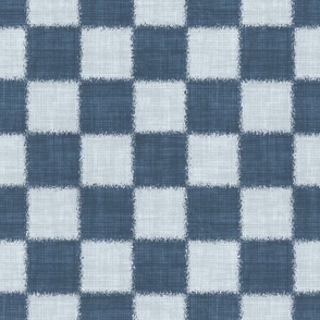 Textured Check - Large Scale - Upward and Indigo Blue - Linen Ikat fabric texture Checkers Checkerboard Beach Boy
