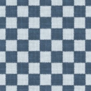Textured Check -Medium Scale - Upward and Indigo Blue - Linen Ikat fabric texture Checkers Checkerboard Beach Boy