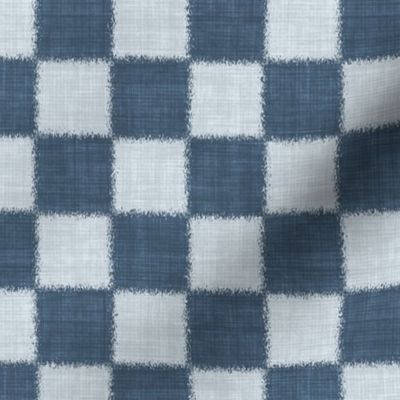 Textured Check - Small Scale - Upward and Indigo Blue - Linen Ikat fabric texture Checkers Checkerboard Beach Boy