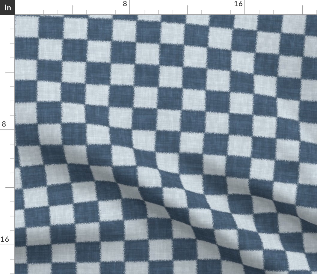 Textured Check - Small Scale - Upward and Indigo Blue - Linen Ikat fabric texture Checkers Checkerboard Beach Boy