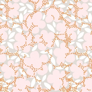 (M) Delicate Abstract cottagecore Floral with dots 1. Pink and orange