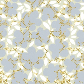 (M) Delicate Abstract cottagecore Floral with dots 2. Pastel blue and ochre