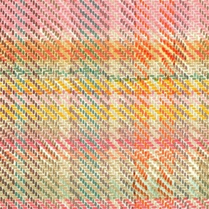 large scale colour4 hand drawn tartan weave / gold orange pink warm brights
