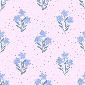 flower stem and dots in lilac blue and pink and teal, medium scale
