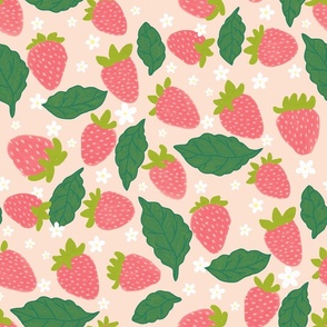 Strawberries on pink ba
