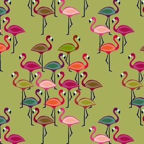 Mod Flamingos Mad Men Avocado