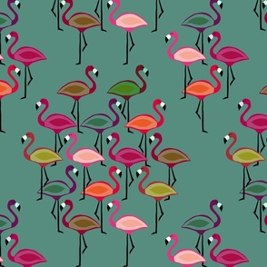 Mod Flamingos Mad Men Green