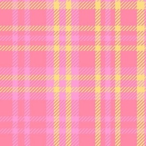 Plaid, check, tartan in yellow and coral pink, large scale