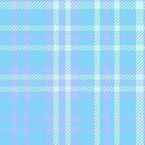 Plaid, check, tartan in pale blue, duck egg blue and white, large scale
