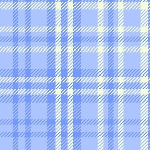 Plaid, check, tartan in light blue, cornflower blue and white, large scale