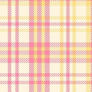 Plaid, check, tartan in soft yellow and pink, large scale