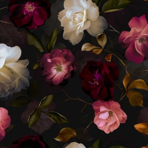 Dark Romance Floral Pattern - Large Scale