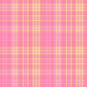 Plaid, check, tartan in yellow and coral pink, small scale