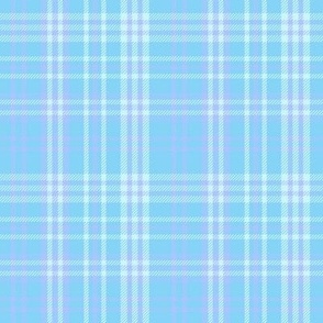 Plaid, check, tartan in pale blue, duck egg blue and white, small scale