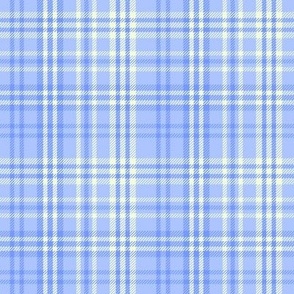 Plaid, check, tartan in light blue, cornflower blue and white, small scale