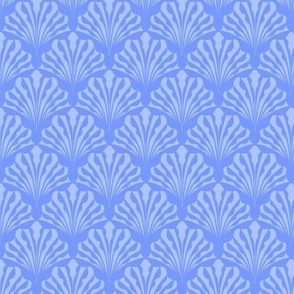scalloped repeat, geometric shells, azure blue, cornflower blue, small scale