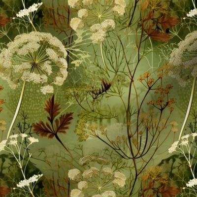 Pressed Flowers on Fall Green