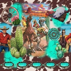 Vintage Cowboy turquoise Jewels cactus Indians cowgirl cow print hide