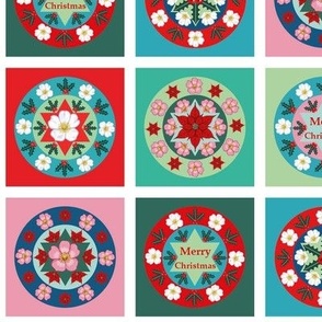 Christmas - Baubles - Windowpane - Tile Pattern - Cut and Sew  Covered Buttons - Craft - Cheater Quilt  