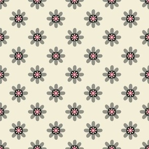 Spaced Atomic Blossoms // small print // Smoky Spotlight Flowers on Pearl White