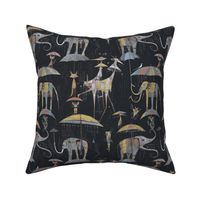 WILLIE'S UMBRELLA ODYSSEY - MUTED VINTAGE COLORS ON GRAY, MEDIUM SCALE
