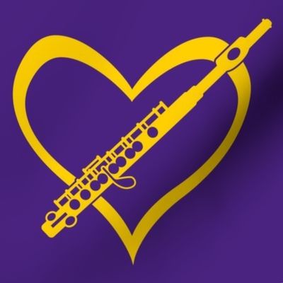 Flute, Flute Love, Flute with Heart, Flute Player, Marching Band, Color Guard, High School Marching Band, College Marching Band, Orchestra, Purple & Gold, Purple and Yellow