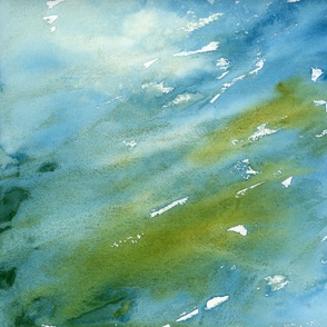 Loose Abstract Ombre Watercolor Wash Blue Green and Orange Painting - Jumbo