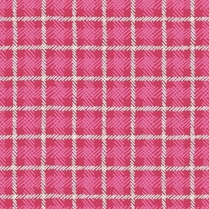Hand drawn plaid, white and pink dashed lines on red, great for Christmas