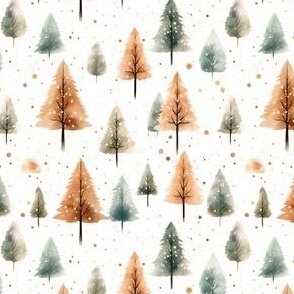 Watercolor Christmas Trees on White - small