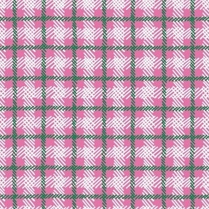 Hand drawn plaid, white and green dashed lines on pink, great for Christmas