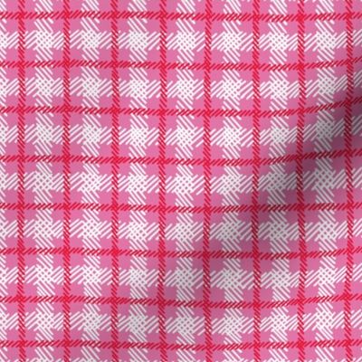 Hand drawn plaid, red and white dashed lines on pink, great for Christmas